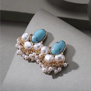 Elegant Gold and Turquoise Pearl Earrings